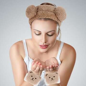 WHAVEL Spa Set with Cute Bear Ears Headband and Towels