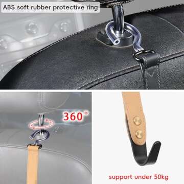 compuda 2 Pack Car Hook Holder Leather Headrest Hooks for Purses and Bags,SUS304 Car Hooks(Light Brown)