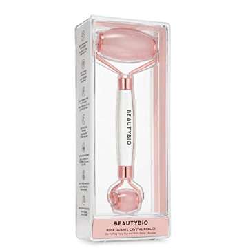 BeautyBio Quartz Contouring Roller Pure, Sustainably harvested Brazilian Rose Quartz Face, Eye & Body Roller