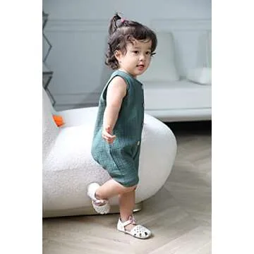 Infant Newborn Baby Boys Girls Cotton Linen Romper Summer Jumpsuit Sleeveless Overalls Clothing Set Green