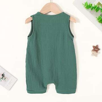 Infant Newborn Baby Boys Girls Cotton Linen Romper Summer Jumpsuit Sleeveless Overalls Clothing Set Green