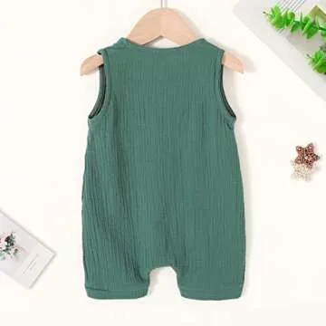 Infant Newborn Baby Boys Girls Cotton Linen Romper Summer Jumpsuit Sleeveless Overalls Clothing Set Green