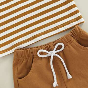 Toddler Baby Boy Summer Outfits Shorts Solid Short Sleeve T-Shirt Tops Casual Clothes Set (Brown-Pocket, 18-24 Months)