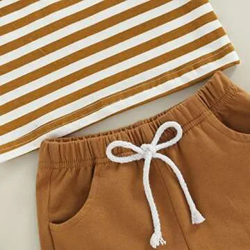 Toddler Baby Boy Summer Outfits Shorts Solid Short Sleeve T-Shirt Tops Casual Clothes Set (Brown-Pocket, 18-24 Months)