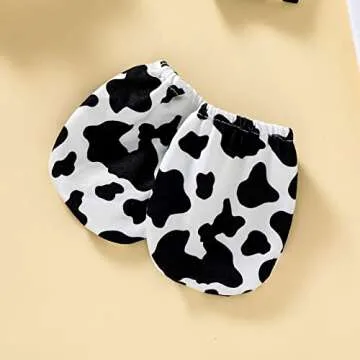 Newborn Baby Girl Romper Infant Letter Print Bodysuit Cow Jumpsuit+Hat+Headband+Gloves Coming Home Clothes Outfit 3-6 Months(Cow Black,Newborn)
