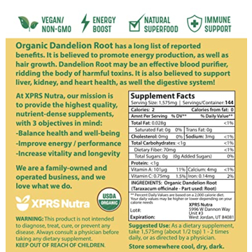 XPRS Nutra Organic Dandelion Root Powder for Health Boost