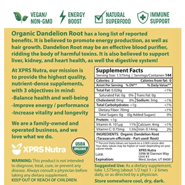XPRS Nutra Organic Dandelion Root Powder for Health Boost