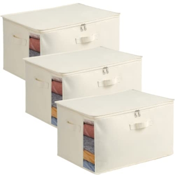 Vailando 3-Pack Large Canvas Comforter Storage Bags for Clothes Organization with Dual Zipper & Hand...
