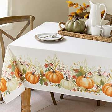 Benson Mills Autumn Printed Spill Resistant Fabric Tablecloth for Thanksgiving, Harvest, and Fall (Autumn Gathering, 60" X 84" Rectangular)