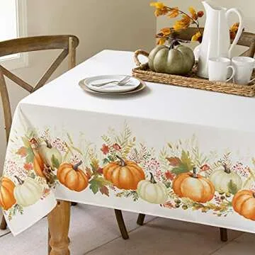 Benson Mills Autumn Printed Spill Resistant Fabric Tablecloth for Thanksgiving, Harvest, and Fall (Autumn Gathering, 60" X 84" Rectangular)