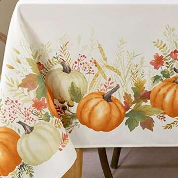 Benson Mills Autumn Printed Spill Resistant Fabric Tablecloth for Thanksgiving, Harvest, and Fall (Autumn Gathering, 60" X 84" Rectangular)