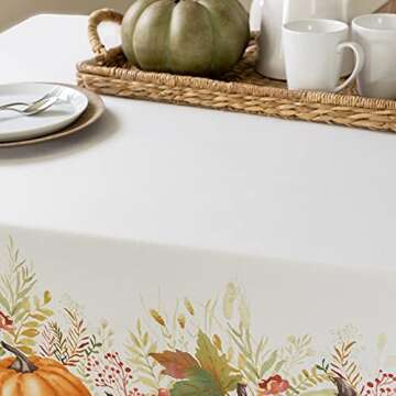Benson Mills Autumn Printed Spill Resistant Fabric Tablecloth for Thanksgiving, Harvest, and Fall (Autumn Gathering, 60" X 84" Rectangular)