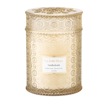 LA JOLIE MUSE Vanilla Bomb Candle - Scented Gifts for Everyone, Wood Wick, 19oz Large Glass Jar Cand...