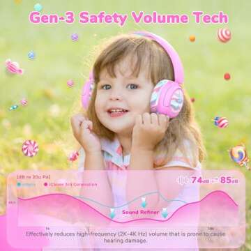 iClever BTH22 Kids Bluetooth Headphones, 60H Play Time, 74/85 dBA Safe Volume, Bluetooth 5.4, USB C,...