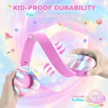 iClever BTH22 Kids Bluetooth Headphones, 60H Play Time, 74/85 dBA Safe Volume, Bluetooth 5.4, USB C, Over Ear Kids Headphones Wireless with Mic AUX Cord for iPad/Tablet/Travel/School, Pink-Stripe