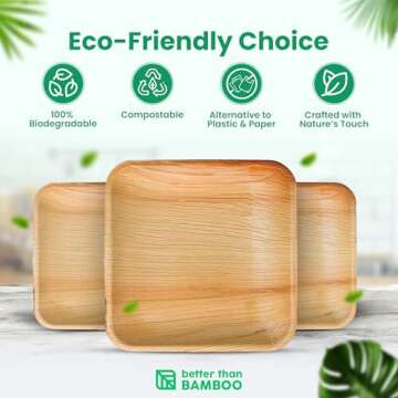 50 Palm Leaf Disposable Plates (8 Inch) + 100 Compostable Cutlery (50 Forks, 50 Knives) | Heavy Duty...