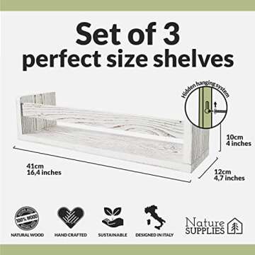 NATURE SUPPLIES Set of 3, 16.4 inch Nursery Book Shelves Made of Solid Wood for Books, Toys, Decor, ...