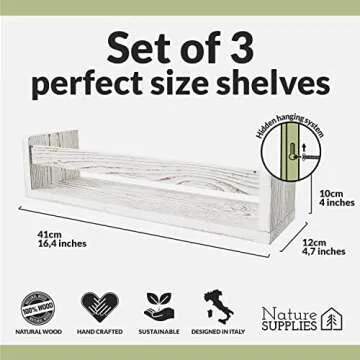 NATURE SUPPLIES Set of 3, 16.4 inch Nursery Book Shelves Made of Solid Wood for Books, Toys, Decor, ...