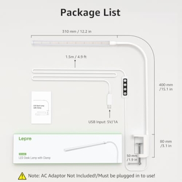 Lepro Small Desk Lamp with Clamp and USB Power