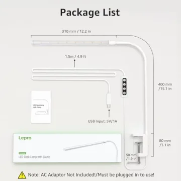 Lepro Small Desk Lamp with Clamp and USB Power