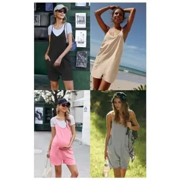 Ekouaer Women's Summer Casual Sleeveless V Neck Rompers Loose Spaghetti Strap Shorts Maternity Jumpsuit With Pockets Light Green L