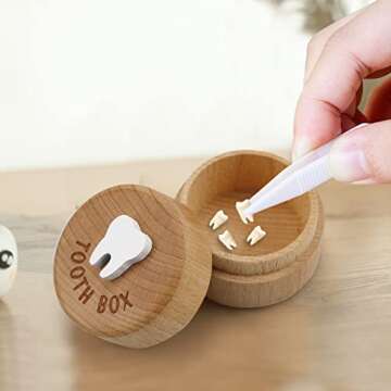 free-space Tooth Fairy Box 3D Carved Wooden Box Souvenir Dropped Tooth Keepsake Storage Box Gift for Boy or Girl (Tooth Fairy Box)