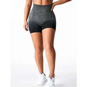 YEOREO Women Intensify Athletic Shorts Seamless Scrunch Workout Shorts High Waisted Active Gym Yoga Shorts Ombre Black S