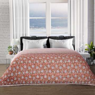 Ridhi Block Print Cotton Quilt - Vibrant Handcrafted Cozy Cover