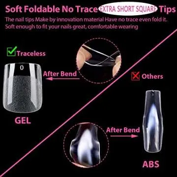 UNA GELLA Extra Short Square Fake Nails XS 216pcs Pre-shape Extra Short Square Press on Nails Short Square Gel Tips Full Cover Acrylic Short Square Nails False Nails For DIY Salon 12 Sizes