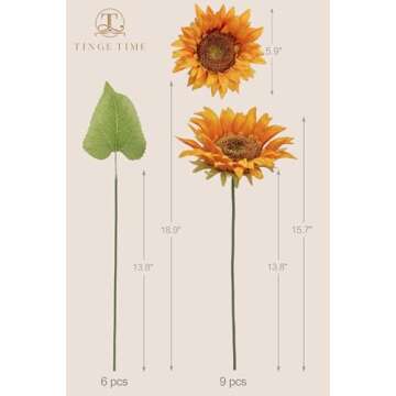 TINGE TIME 9 PCS Artificial Flowers, 5.9in Fake Orange Sunflowers w/Stem, Silk Sunflowers Bulk for Home DIY Wedding Bouquet Party Centerpiece Kitchen Decoration