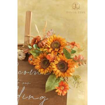 TINGE TIME 9 PCS Artificial Flowers, 5.9in Fake Orange Sunflowers w/Stem, Silk Sunflowers Bulk for Home DIY Wedding Bouquet Party Centerpiece Kitchen Decoration