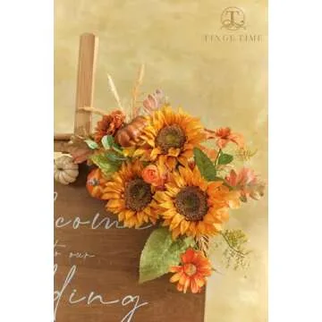 TINGE TIME 9 PCS Artificial Flowers, 5.9in Fake Orange Sunflowers w/Stem, Silk Sunflowers Bulk for Home DIY Wedding Bouquet Party Centerpiece Kitchen Decoration