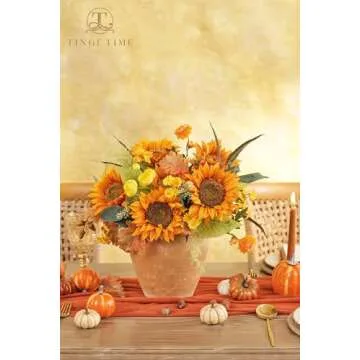 TINGE TIME 9 PCS Artificial Flowers, 5.9in Fake Orange Sunflowers w/Stem, Silk Sunflowers Bulk for Home DIY Wedding Bouquet Party Centerpiece Kitchen Decoration