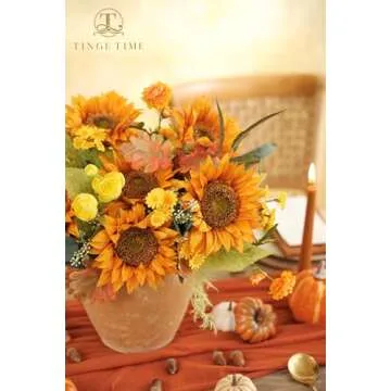 TINGE TIME 9 PCS Artificial Flowers, 5.9in Fake Orange Sunflowers w/Stem, Silk Sunflowers Bulk for Home DIY Wedding Bouquet Party Centerpiece Kitchen Decoration