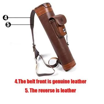 TOPARCHERY Traditional Shoulder Back Quiver Bow Leather Arrow Holder with Large Pouch Handmade Straps Belt Bag Brown