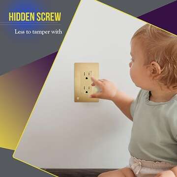 ENERLITES Elite Series Screwless Decorator Wall Plate Child Safe Outlet Cover, Gloss Finish, Size 1-Gang 4.68" H x 2.93" L, Unbreakable Polycarbonate Thermoplastic, SI8831-BGD, Brushed Gold