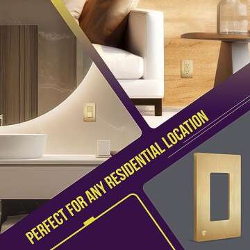 ENERLITES Elite Series Screwless Decorator Wall Plate Child Safe Outlet Cover, Gloss Finish, Size 1-Gang 4.68" H x 2.93" L, Unbreakable Polycarbonate Thermoplastic, SI8831-BGD, Brushed Gold