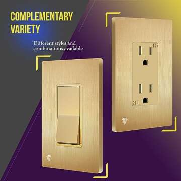 ENERLITES Elite Series Screwless Decorator Wall Plate Child Safe Outlet Cover, Gloss Finish, Size 1-Gang 4.68" H x 2.93" L, Unbreakable Polycarbonate Thermoplastic, SI8831-BGD, Brushed Gold