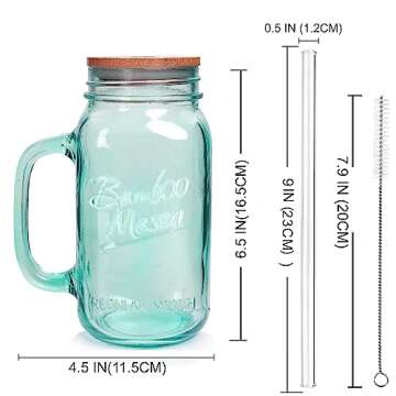 ANOTION Mason Jar with Handle - Colorful Drinking Glasses Colored Glass Cups with Lids and Straws Co...