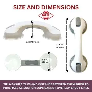 Safe-er-Grip Safe-er-Grip Changing Lifestyles Suction Cup Grab Bars for Bathtubs & Showers; Safety Bathroom Assist Handle, White & Grey, 12 inches