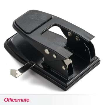 Officemate Heavy Duty 2-Hole Punch, Padded Handle, Black, 50-Sheet Capacity (90082)