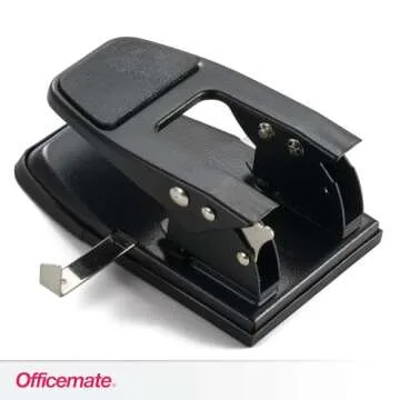 Officemate Heavy Duty 2-Hole Punch, Padded Handle, Black, 50-Sheet Capacity (90082)