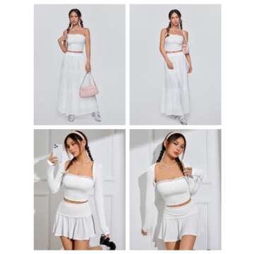 SOLY HUX Women's Lace Trim Ruched Bandeau Crop Tube Tops Bowknot Front Strapless Summer Tops Plain White M