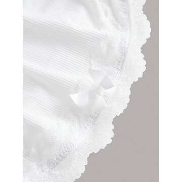 SOLY HUX Women's Lace Trim Ruched Bandeau Crop Tube Tops Bowknot Front Strapless Summer Tops Plain White M