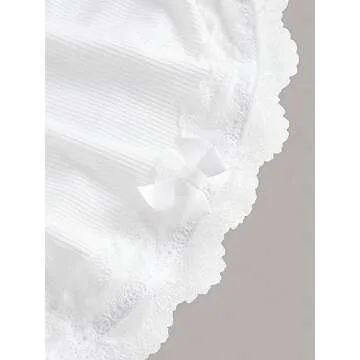 SOLY HUX Women's Lace Trim Ruched Bandeau Crop Tube Tops Bowknot Front Strapless Summer Tops Plain White M