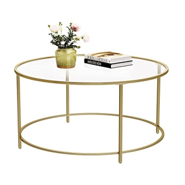 VASAGLE Round Coffee Table with Golden Steel Frame