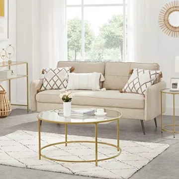 VASAGLE Round Coffee Table with Golden Steel Frame