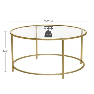 VASAGLE Round Coffee Table with Golden Steel Frame