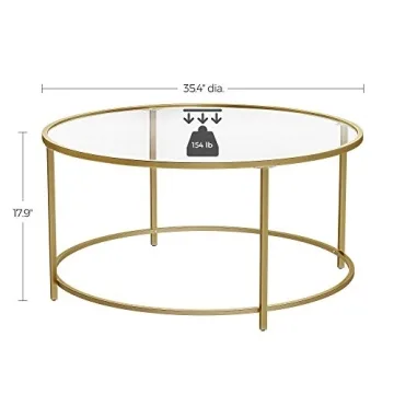 VASAGLE Round Coffee Table with Golden Steel Frame