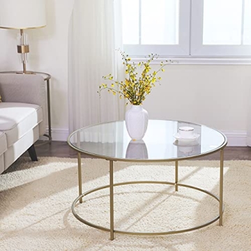 VASAGLE Round Coffee Table with Golden Steel Frame
